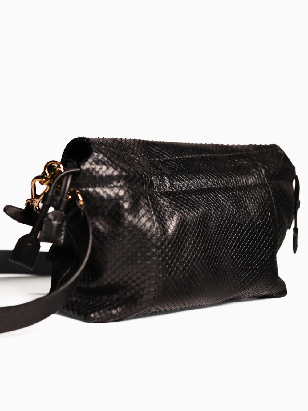 Fendi MAMMA BAGUETTE MEDIUM  Black python leather bag